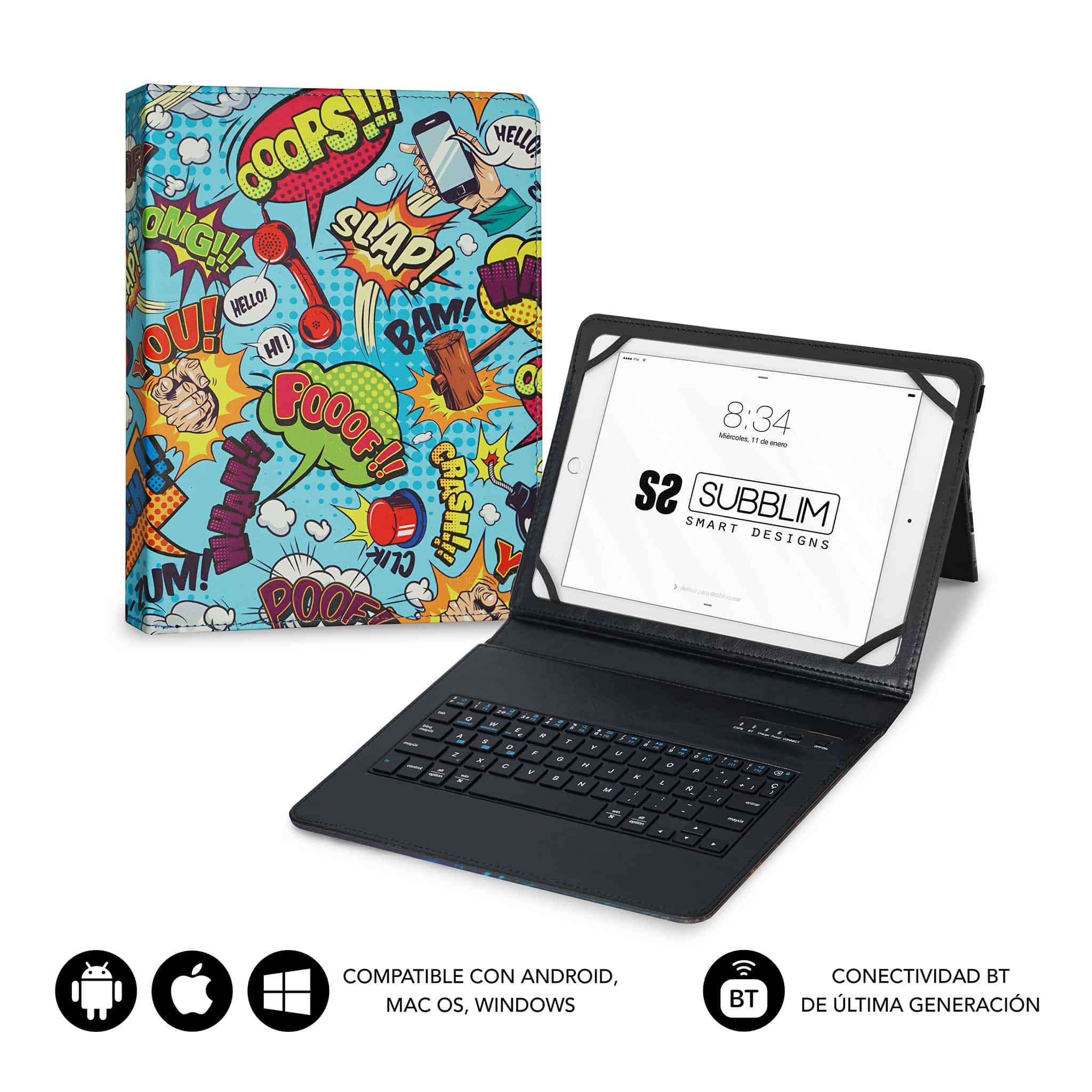 Funda con teclado KEYTAB PRO BLUETOOTH 9.6″-11″ CÓMIC