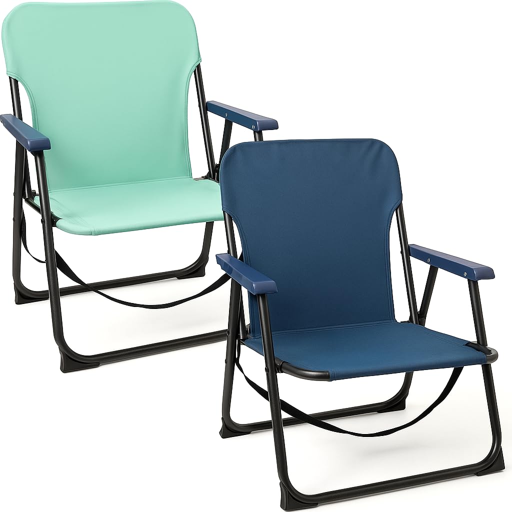 TIENDA EURASIA - Pack 2 Silla Playa Plegable, Ligera y Resistente con Asa de Transporte, Azul y Turquesa, 54x54x25/63 cm, Máx 110 Kg