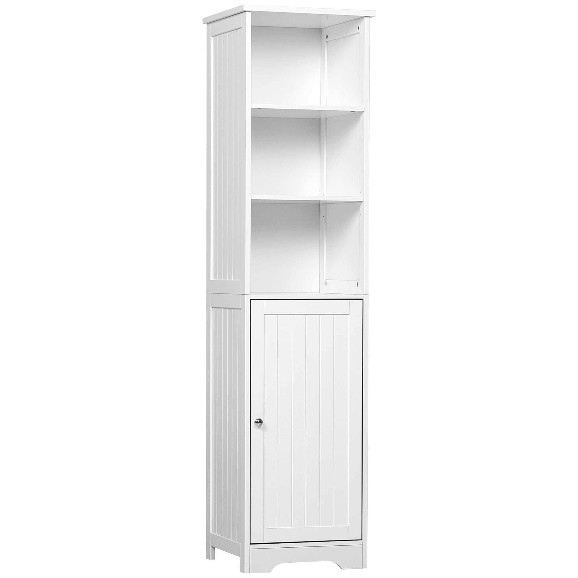 kleankin Armario Alto de Baño de 5 Niveles Columna Auxiliar de Baño con 3 Estantes 1 Puerta y Balda Interior Ajustable 40x38x160 cm Blanco
