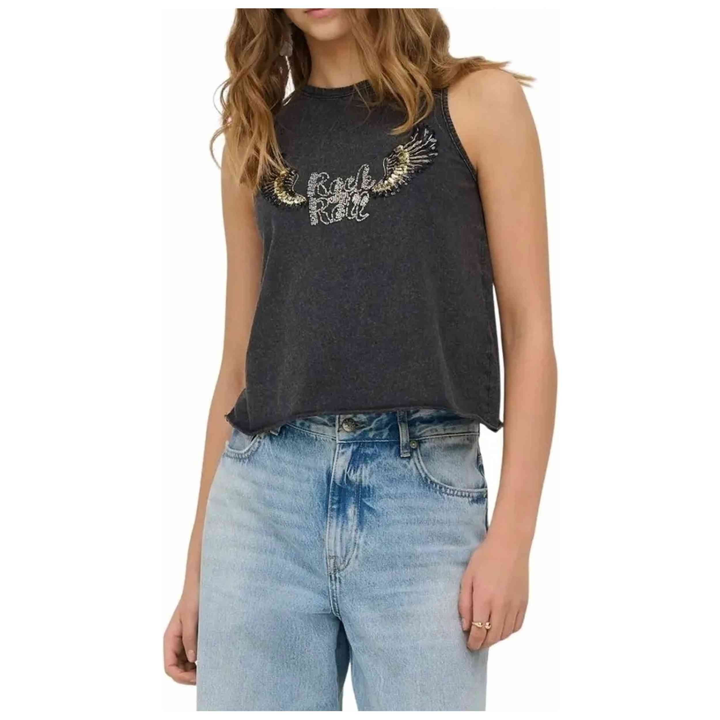 Camiseta Only modelo Onllucy S/L Tank Top - Black en color Negro