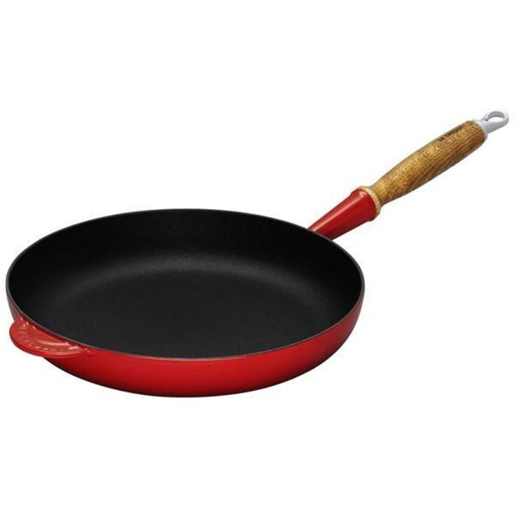 Sartén de Hierro Fundido Le Creuset con Mango de Madera, Revestimiento Vitrificado Negro, Apta para Todo Tipo de Fuegos incluida Inducción