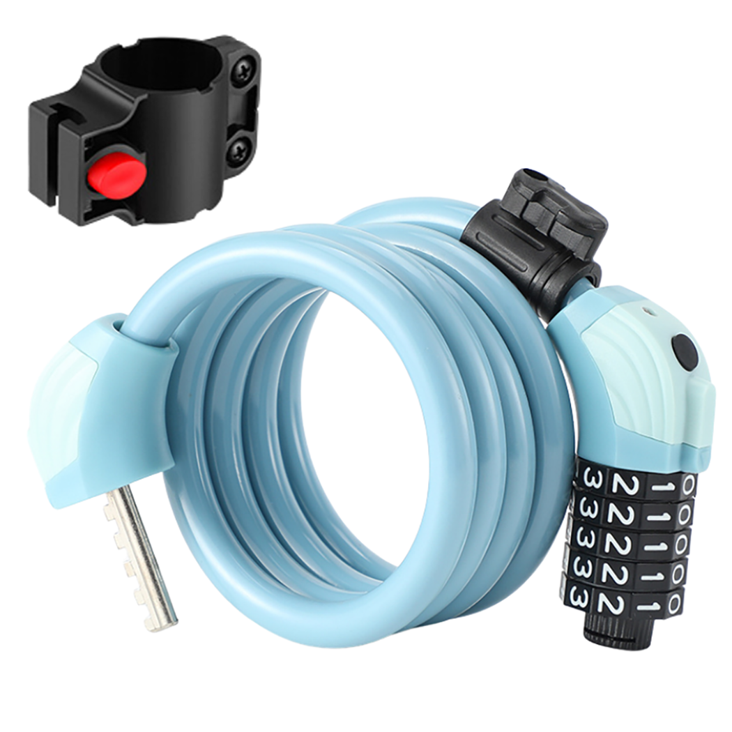 Candado Antirrobo de Cable 120 cm Combinación de 5 Dígitos y Luz LED para Bicicleta, Patinete o Moto – Celeste - Zwheel