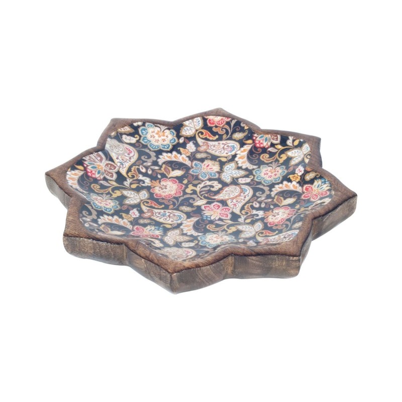 SIGNES GRIMALT Bandeja de Madera Decor And Go Plato Flor Estampado Negro Portavelas Set de 2 Unidades