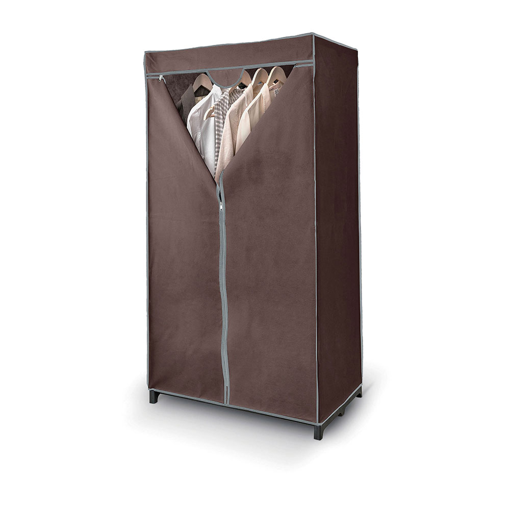 Domo Pack Living - Armario Guardarropa Tela 75x50x145cm - Marrón - Cierre Cremallera - Barra Interior Colgar