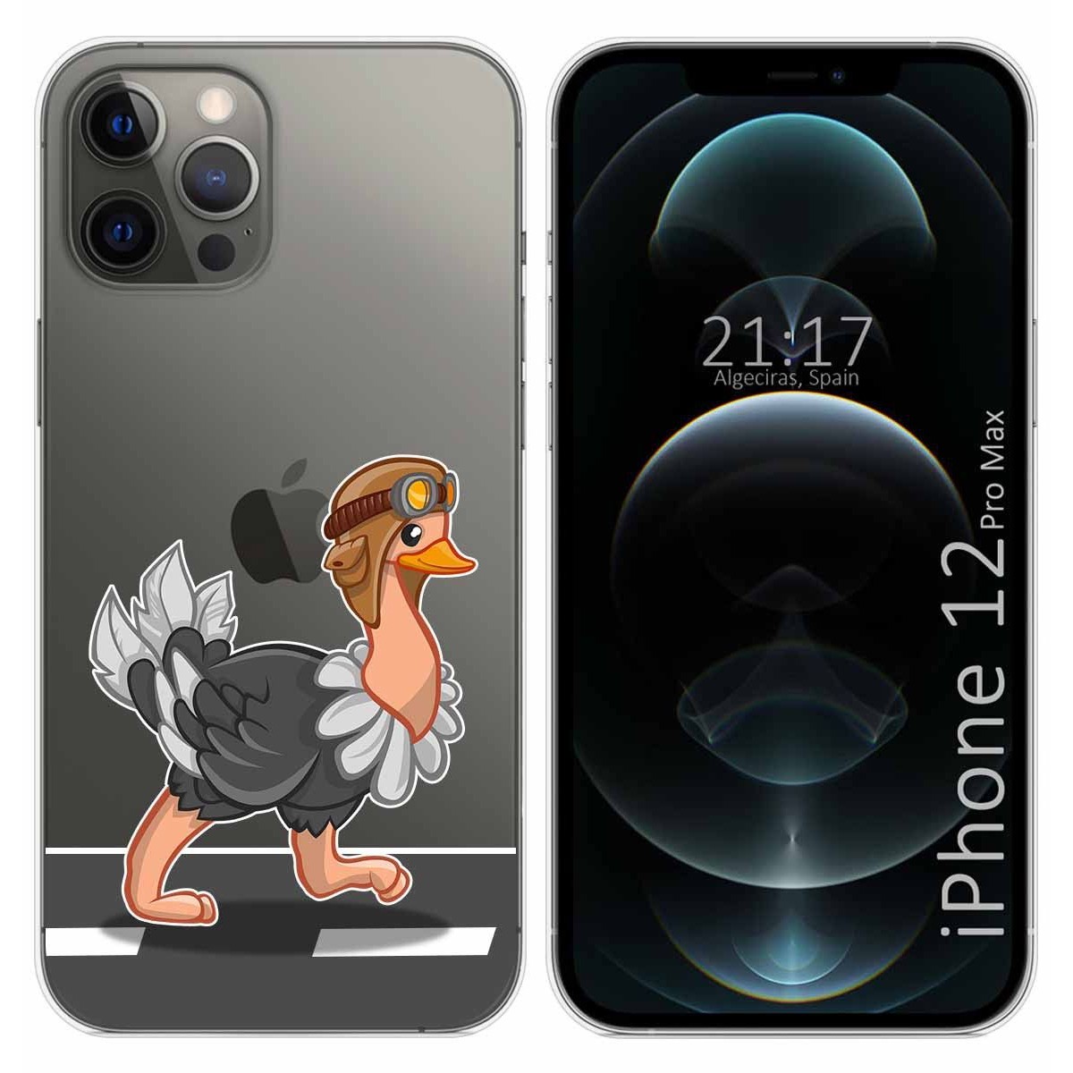 Tumundosmartphone Funda Gel Transparente para Iphone 12 Pro Max (6.7) diseño Avestruz Dibujos