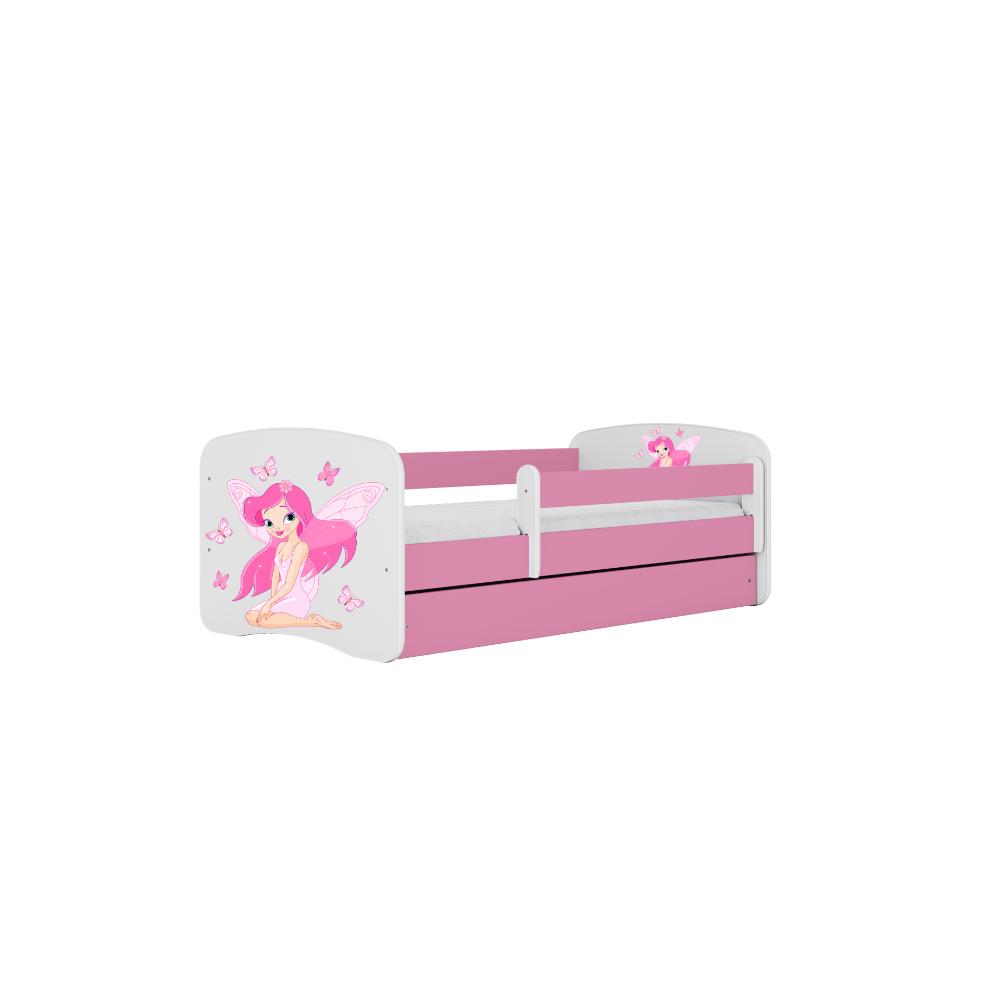 Cama 160 x 80 cm Kocot Kids com gaveta e colchão BabyDreams Fairy Borboletas Pink