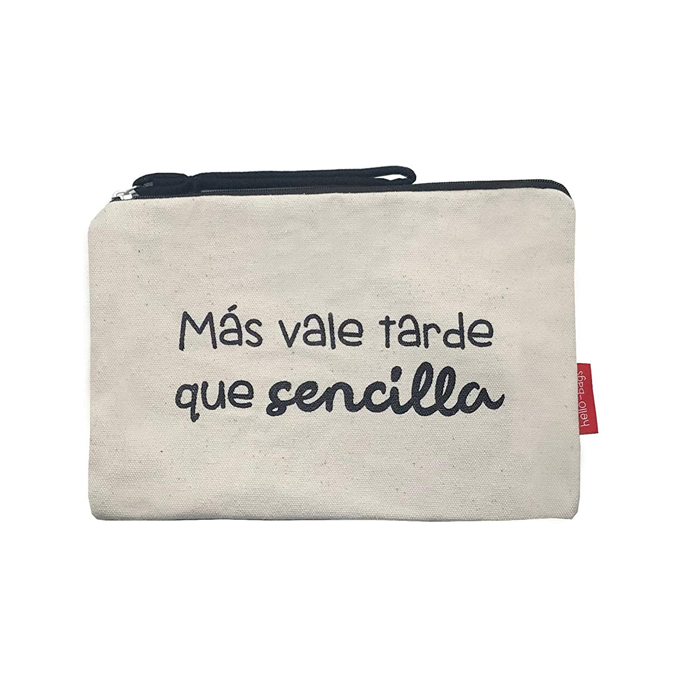 Hello-Bags. Bolso Neceser / Cartera de Mano con cremallera y forro interior. Exterior: Algodón 100%. Incluye sobre kraft de regalo. Modelo MASVALE. Color: Crudo / Negro. 23x15,5 cm.