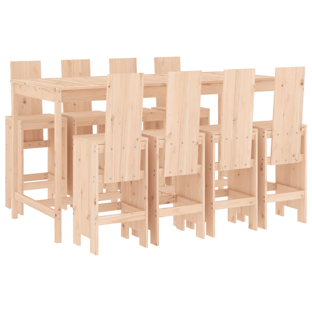 vidaXL Set de mesa y taburetes altos jardín 9 pzas madera maciza pino