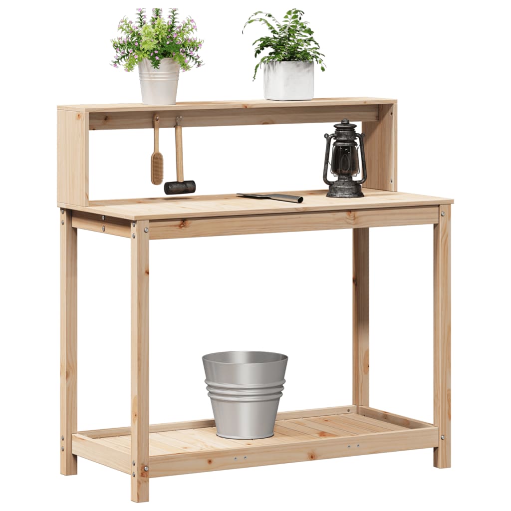 vidaXL Mesa de Plantación con Estantes Banco de Trabajo Macetas Madera Douglas Color Pino natural,  Impregnado natural,  Blanco y mas