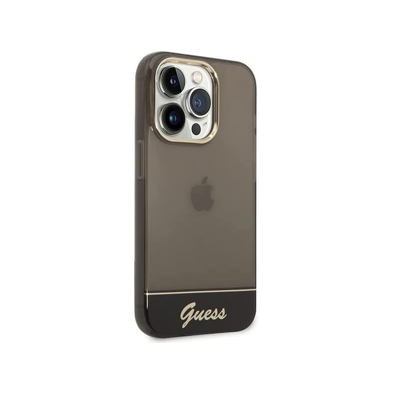 Funda Guess de Silicona Translúcida para Apple iPhone 14 Pro Max Color  Negro con logo dorado