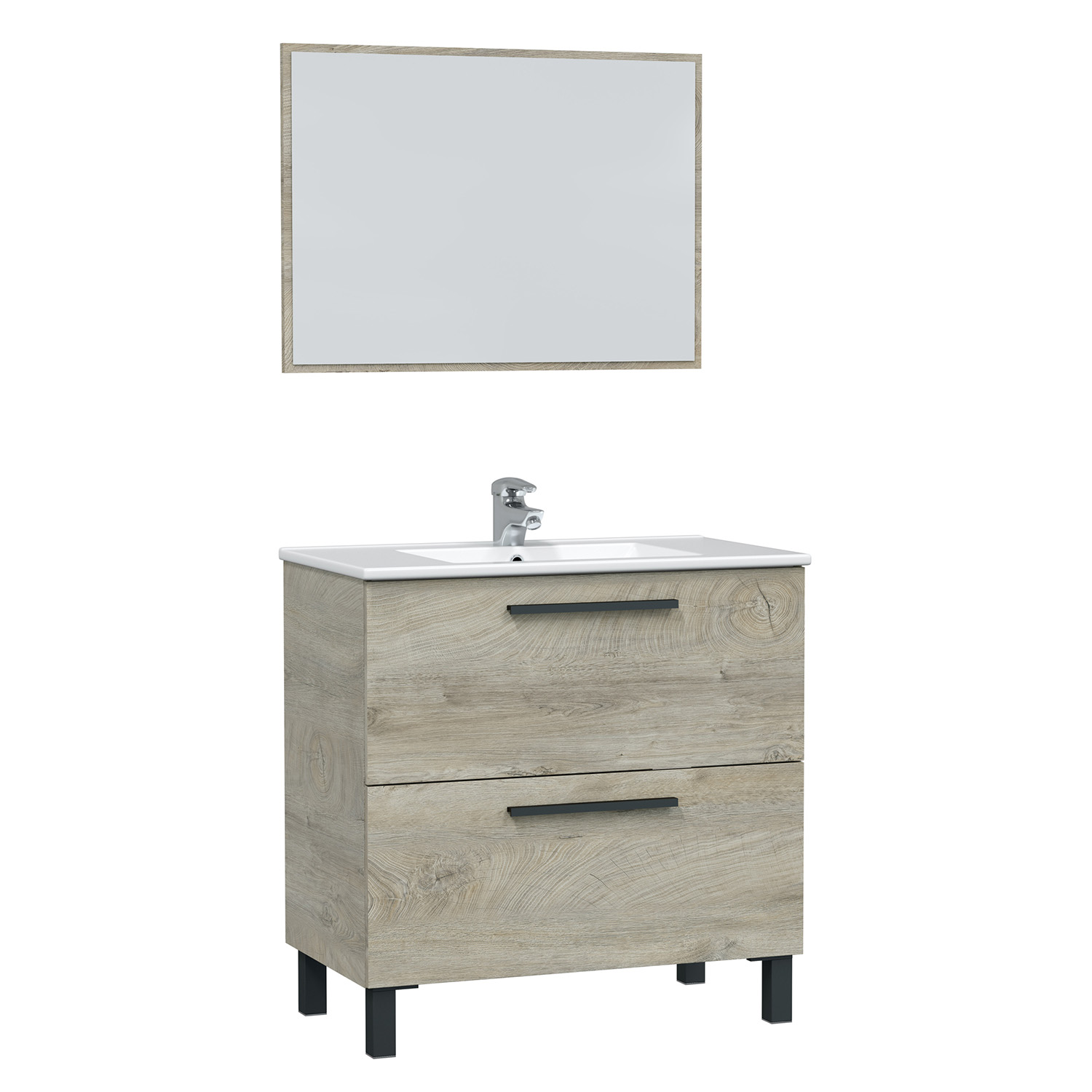 VS Venta-Stock - Mueble de baño modelo Alise 2 cajones, 80cm color alaska con espejo, sin lavabo