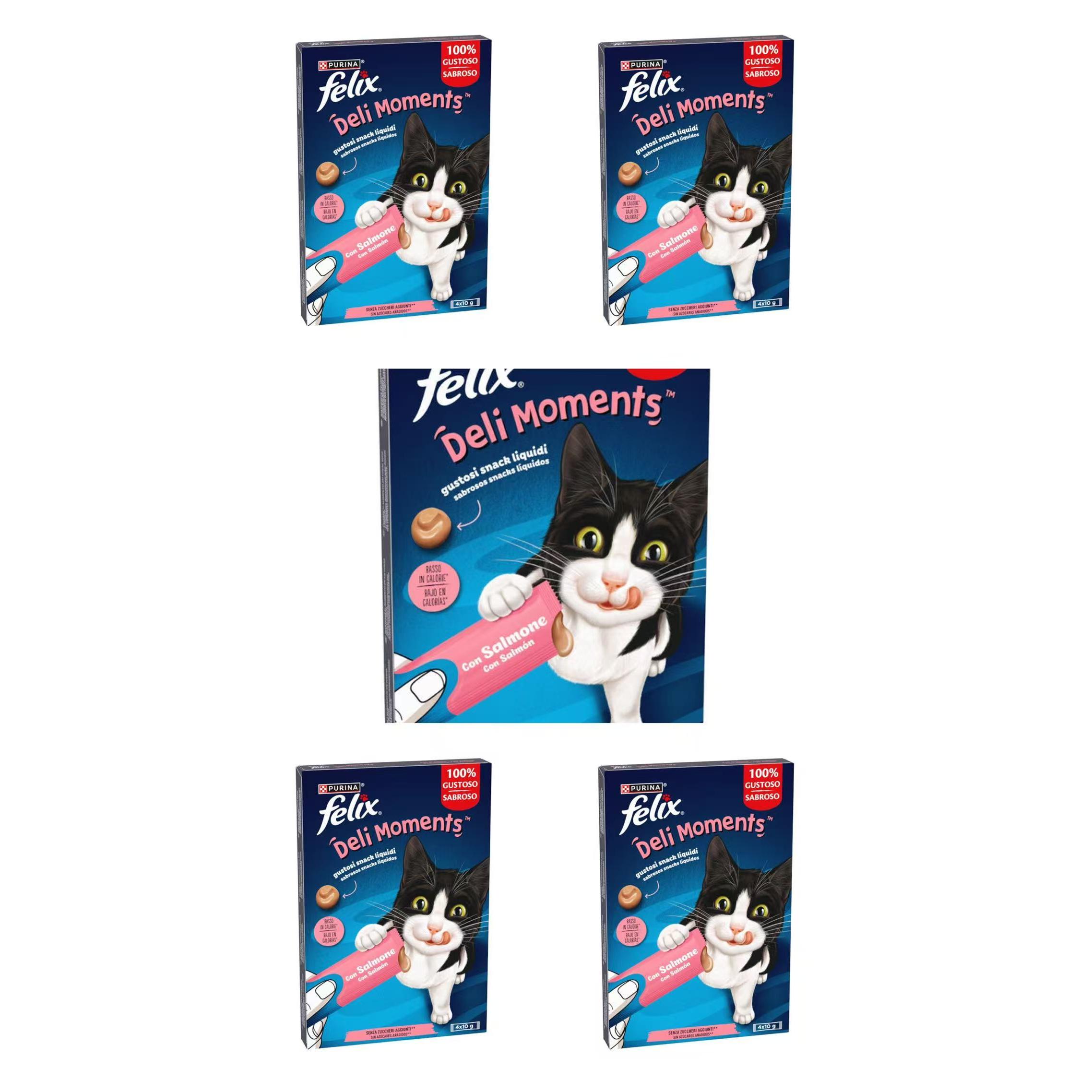 Felix Deli Moments - Bocadillo cremoso para Gatos (5 Cajas de Salmón4x10 gr)
