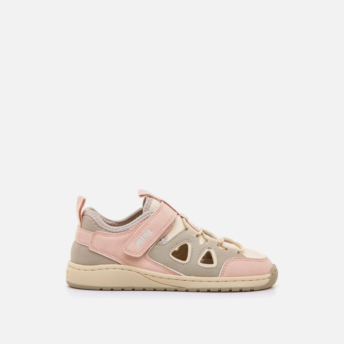 Sandalia Cangrejera barefoot - Mustang Free para Niña, Estilo Casual con Cierre Adherente y Diseño Vegano, Color Beige con Detalles Rosas