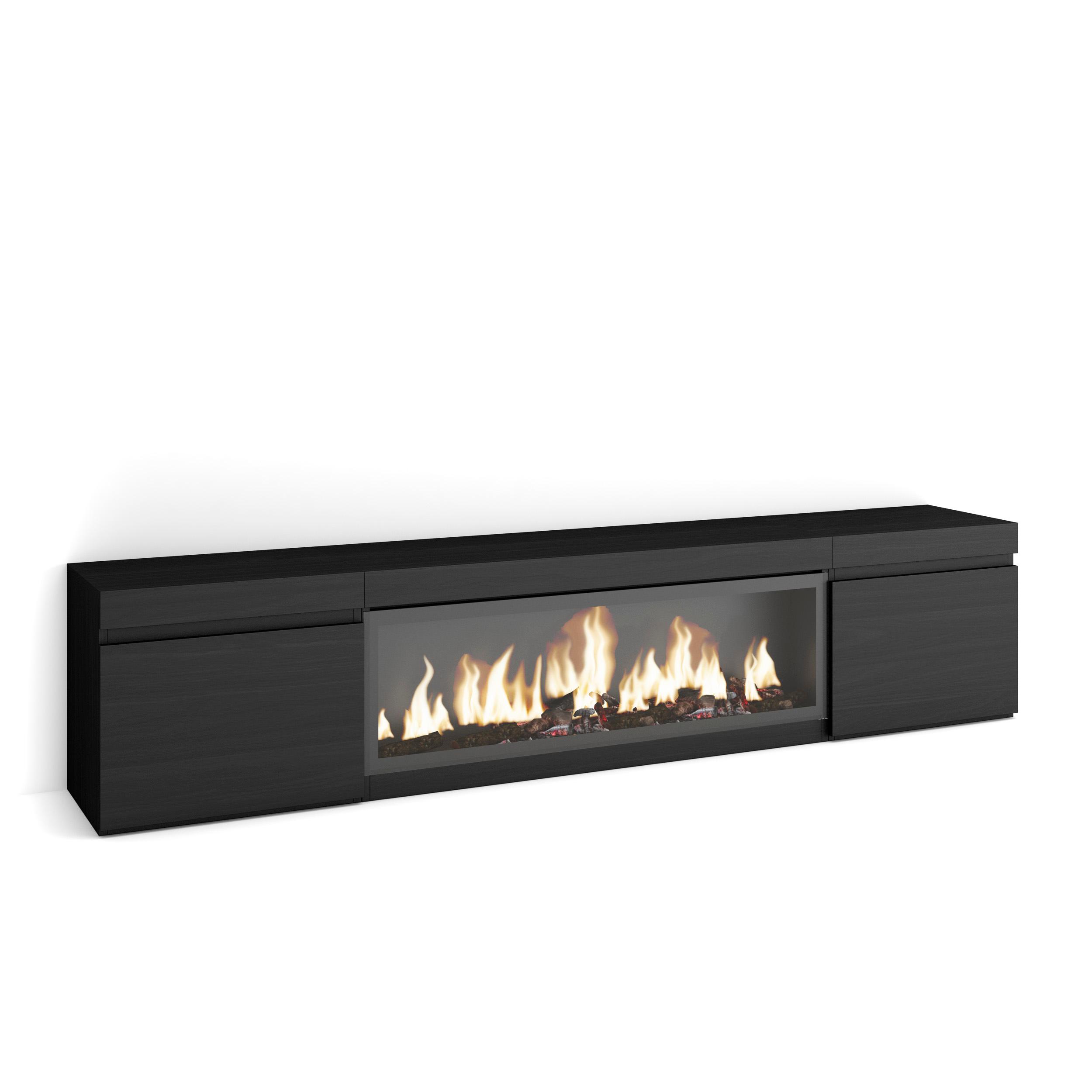 Skraut Home, Mueble Televisión, 208x35x45cm, Fuego Led XXL efecto 3D, Veteado de madera, Tacto poroso de alta calidad