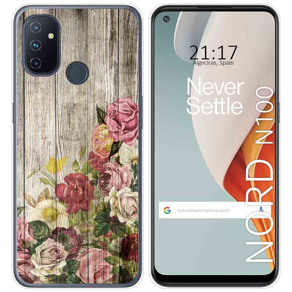 Tumundosmartphone Funda Gel Tpu para Oneplus Nord N100 diseño Madera 08 Dibujos