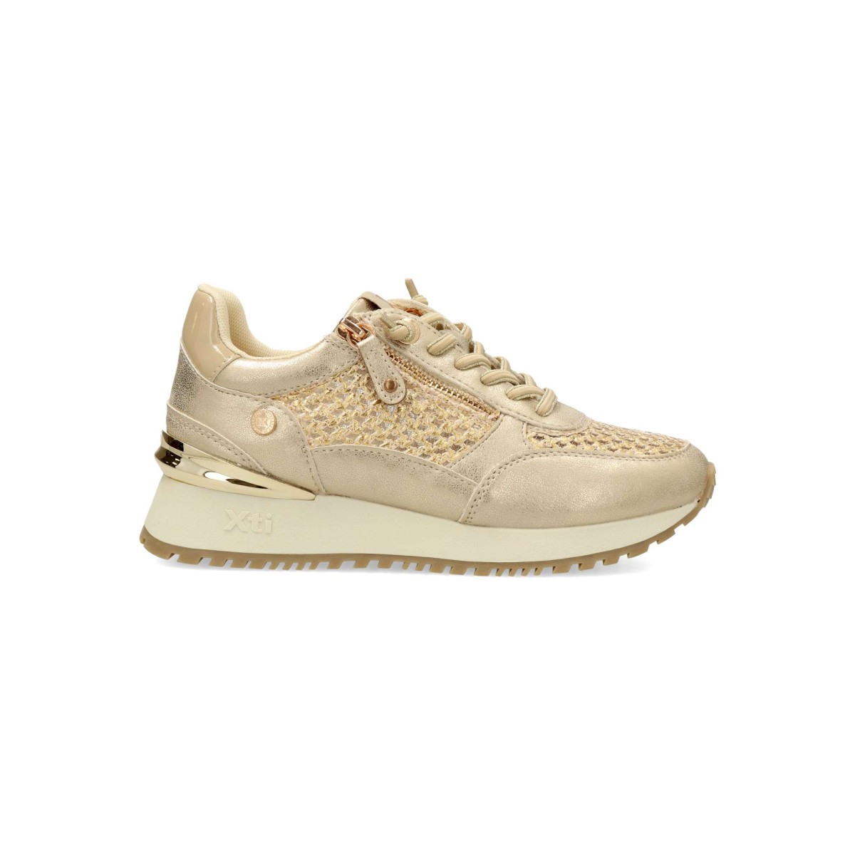 XTI - Zapatillas deportivas casual metalizadas con rejilla para mujer, suela antideslizante y plantilla acolchada extraíble, certificadas veganas