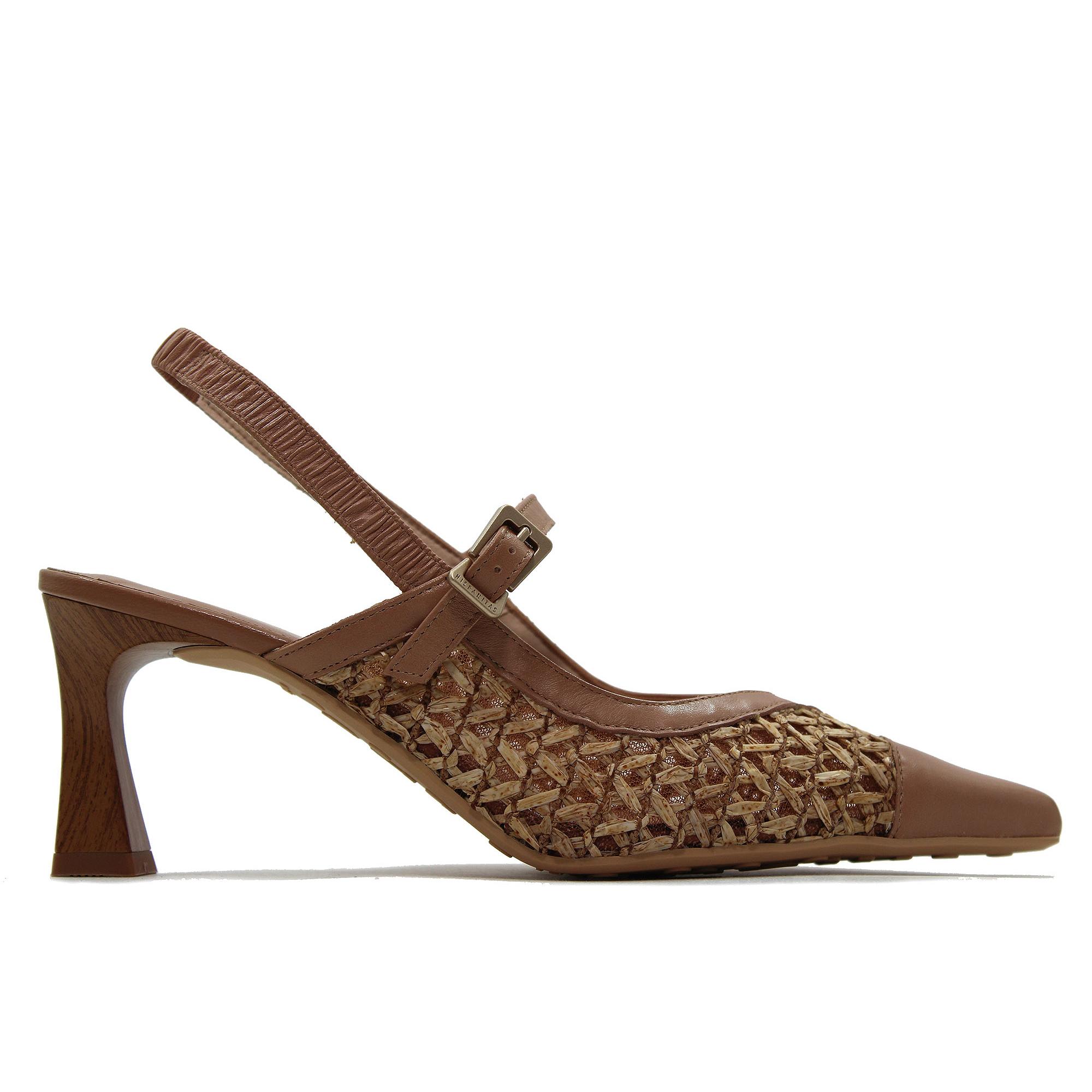 Hispanitas RHV264671 Zapato de piel y cuerda con tacón fino imitación a madera,destalonado,con tira al tobillo,salón para señora