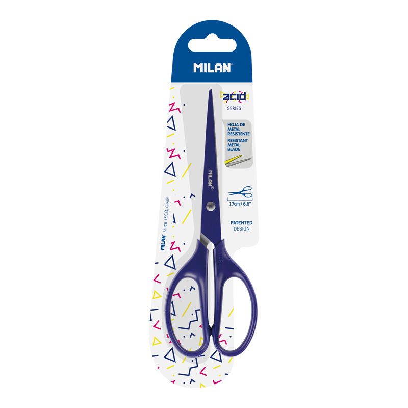 MILAN Blíster Tijeras de oficina 17 cm serie Acid, Azul