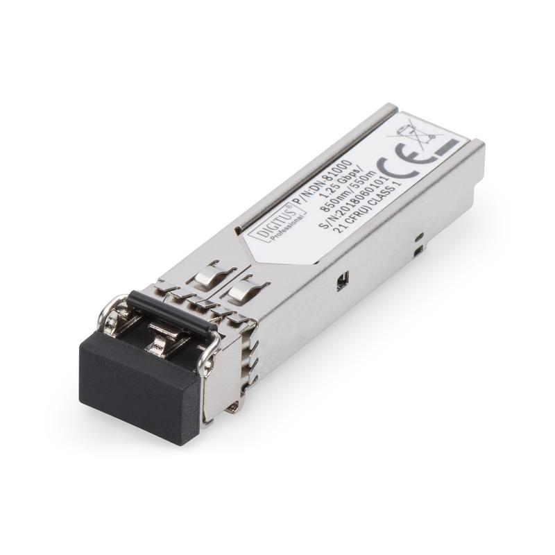 Digitus | Módulo Mini SFP | DN-81000 | Fibra multimodo (MMF) de 50-62,5/125 μm | Conector LC dúplex multimodo | 1250 Mbit/s | Longitud de onda de 850 nm | Distancia máxima de transferencia de 550 m | Cumple con el estándar IEEE 802.3z Gigabit