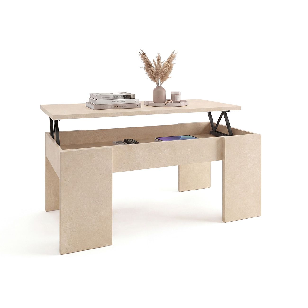 duehome - Mesa de centro elevable con almacenaje 100x45-56 cm Vita