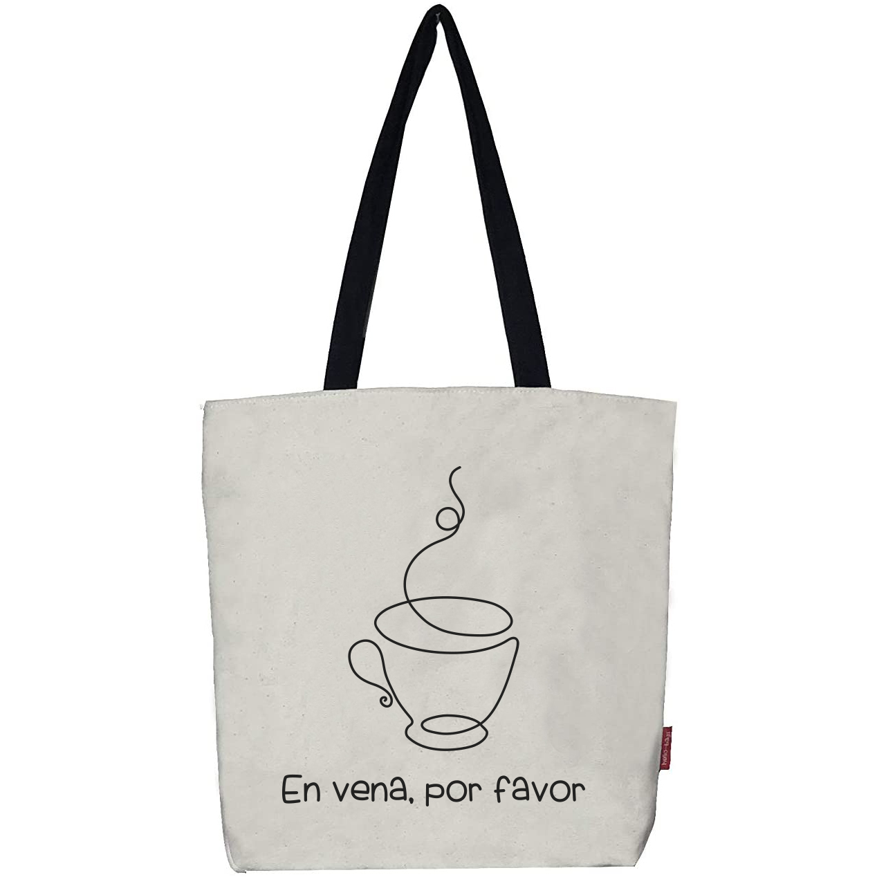 Hello-Bags. Bolso tote bag con cremallera, forro y bolsillo interior. Exterior: Algodón 100%. Incluye sobre kraft de regalo. Modelo ENVENA. Color: Crudo / Negro. Medidas: 37x38 cm.