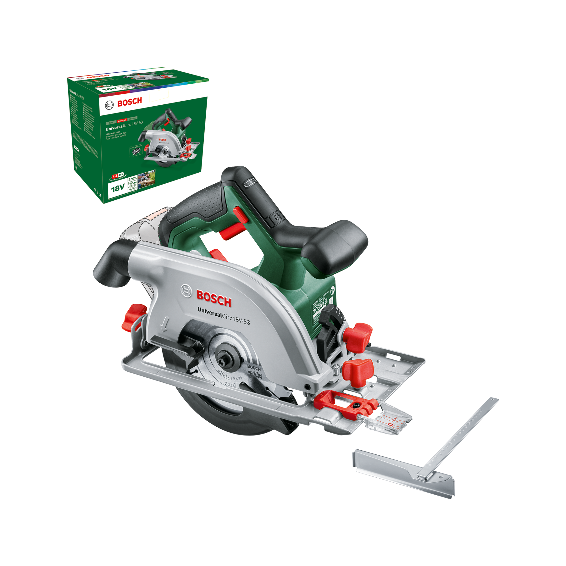 Bosch - Sierra Circular a Batería - UniversalCirc 18V-53 - 18V,  Ø  sierra 160mm, corte a 90º 53mm, Hoja de Sierra, apadtador aspiración, sin Batería ni cargador | 20 € DE REEMBOLSO
