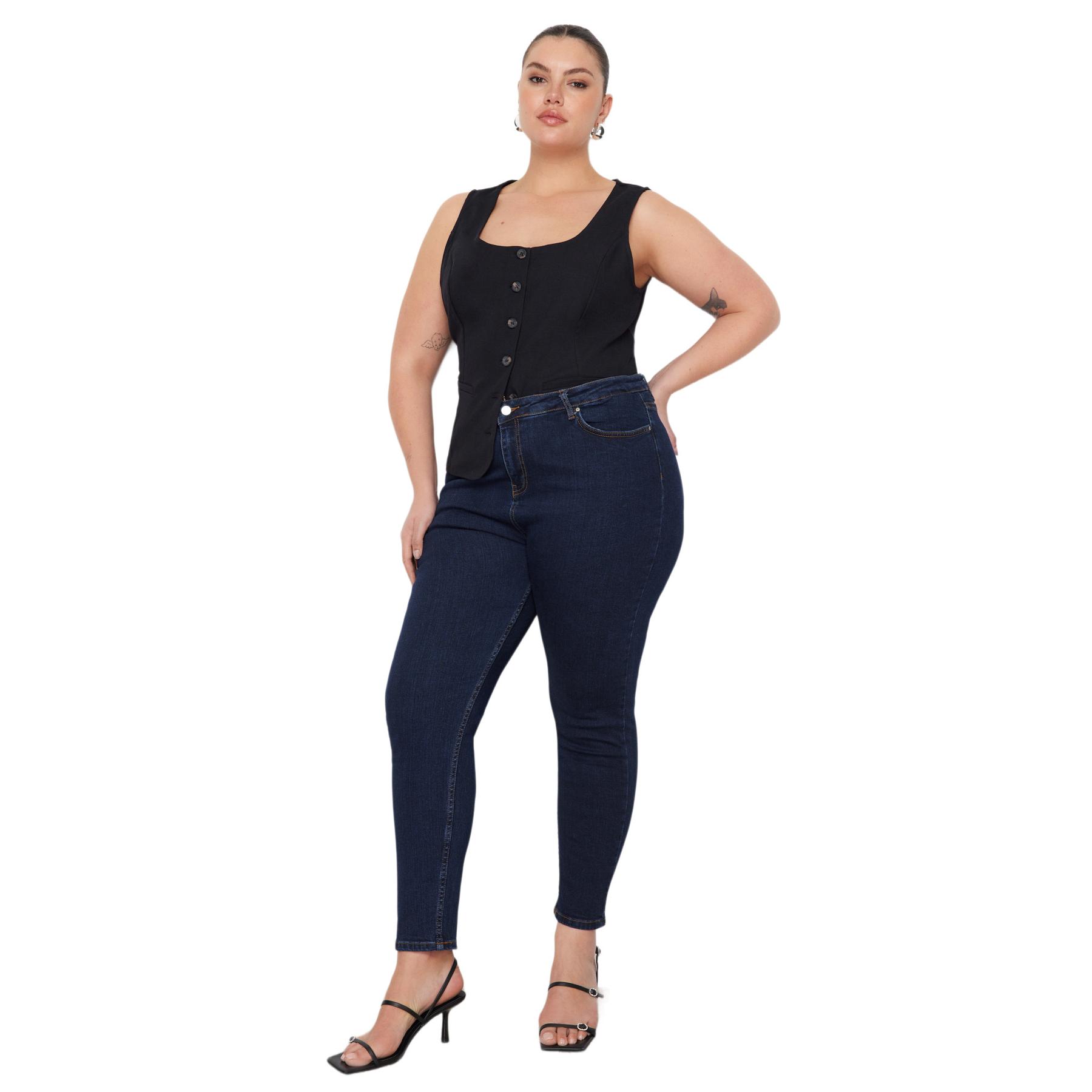Trendyol Vaqueros De Grande De Mezclilla Azul Oscuro Mujer Talla 50