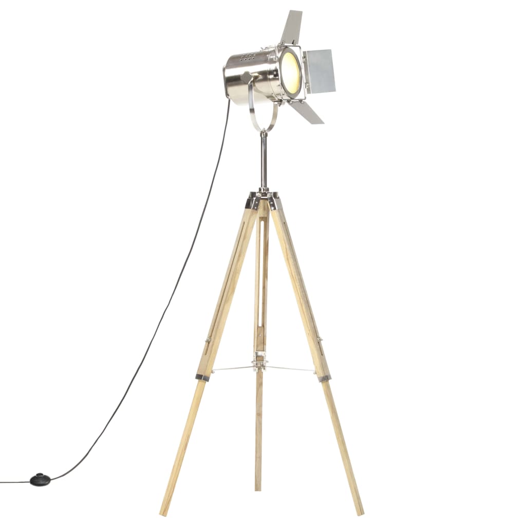 vidaXL Lámpara de suelo con trípode madera maciza de mango 140 cm