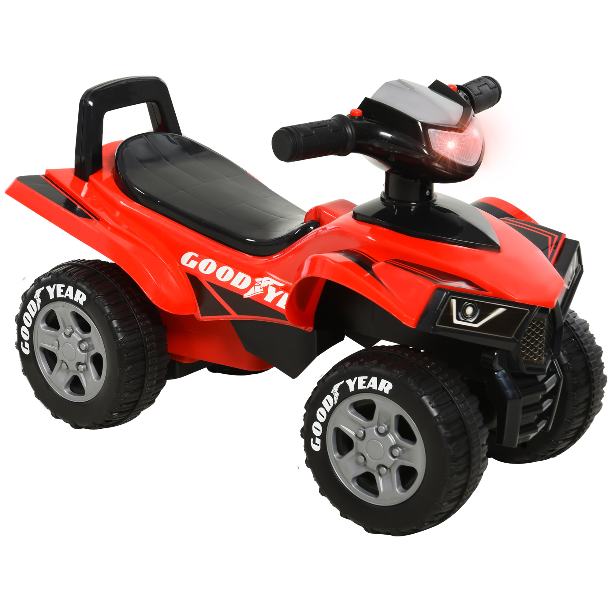 HOMCOM Quad Correpasillos para Niños Mayores de 18-36 Meses Coche Cuatrimoto con Funciones de Luces Bocina y Espacio Secreto de Almacenaje 60x31x42 cm