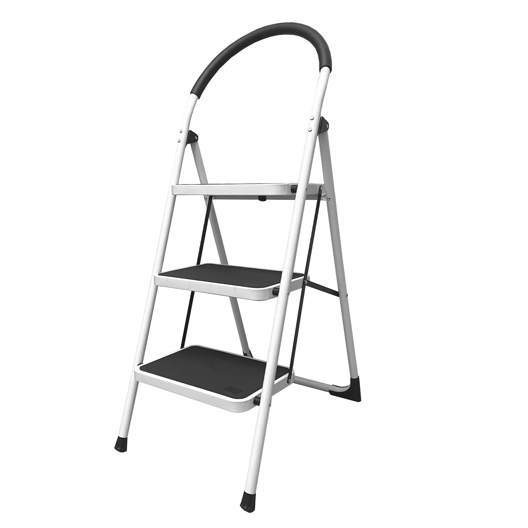 Escalera Plegable Acero Antideslizante 3 Peldaños 118×48×68 cm Nyana Home | Asa Ergonómica, Peldaños XL y Topes de Goma | Segura, Compacta y Resistente para Hogar