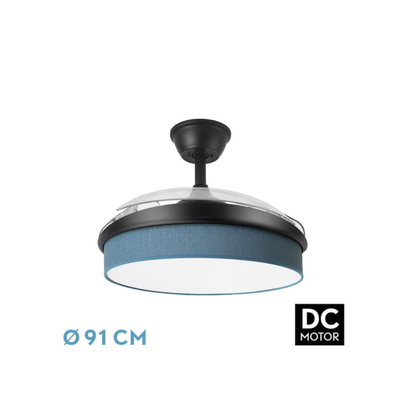 Fabrilamp - Ventilador Dc Moda 72w Negro/azul 91d 3aspas 7200lm 3000-4000-6000k Remoto+ Memoria+ Temporizador