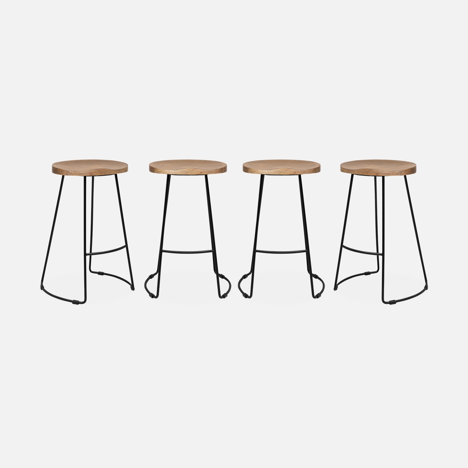 sweeek - Taburete de bar de madera de mango y acero, 65cm, set de 4 , Jaya , 44x36x65