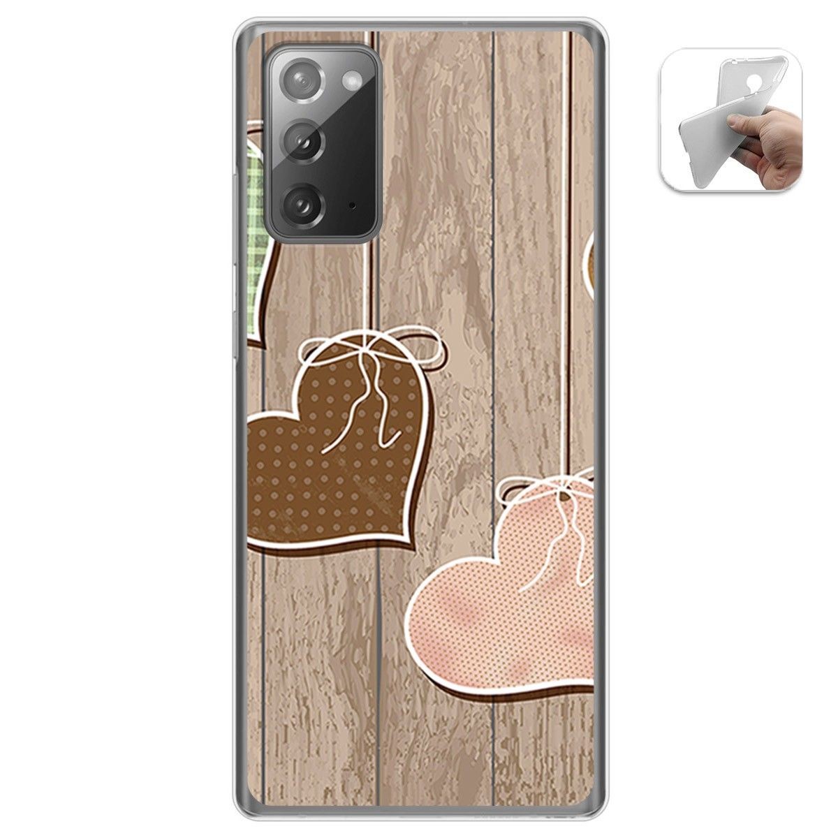 Tumundosmartphone Funda Gel Tpu para Samsung Galaxy Note 20 diseño Corazones Madera Dibujos