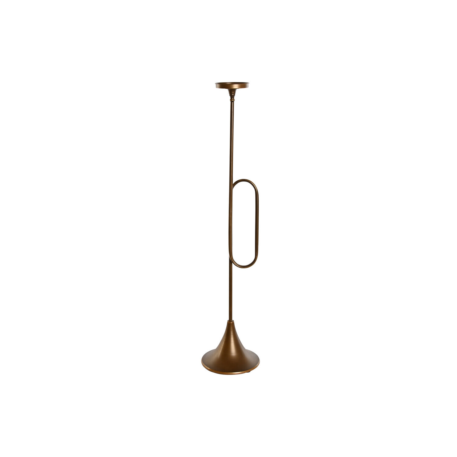 Portavela metal 21x21x98 trompeta dorado , La mejor decoración para tu hogar.