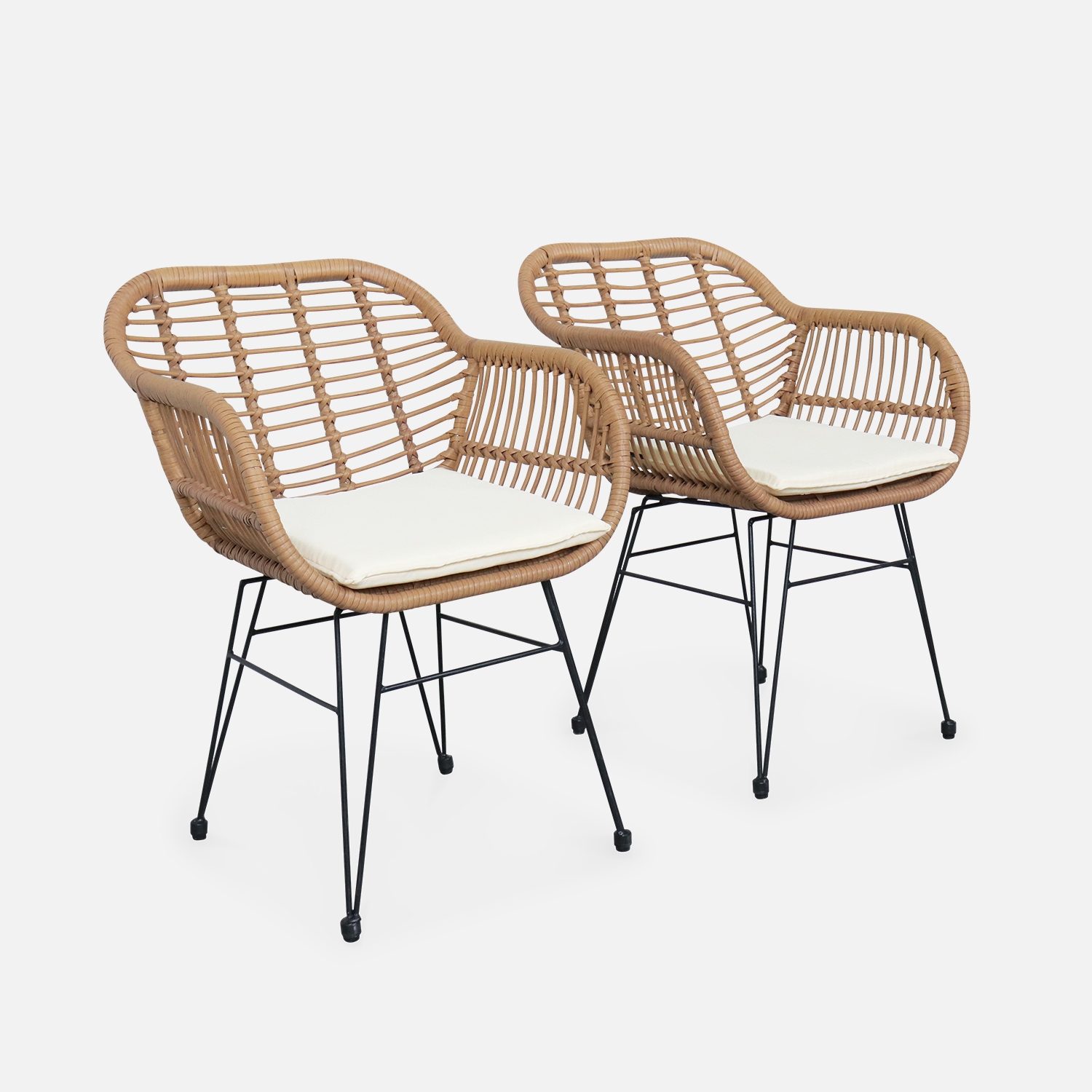 sweeek - Sillón de resina de bambú y efecto metálico, set de 2 , Wondama , 66x55x82