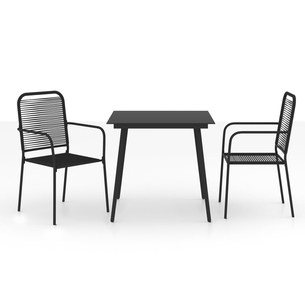 vidaXL Set de comedor de jardín 3 pzas cuerda de algodón y acero negro