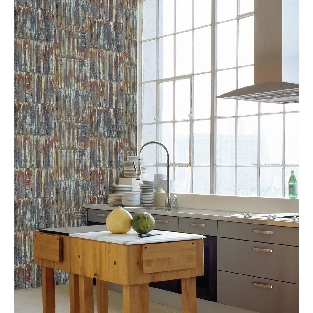 Papel pintado vinílico ecológico de metal cepillado con óxido - Kansas Hall 679644 de GAULAN - Rollo de 10 m x 0,53 m
