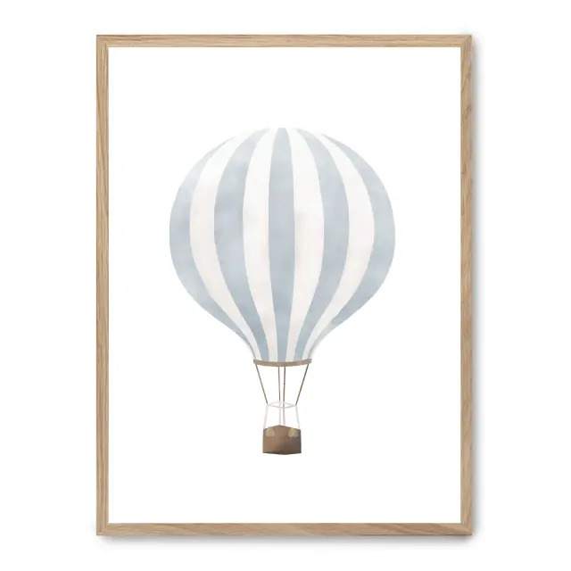Cuadro air balloon 30x40cm, Póster impreso en papel de primera calidad de 180gr, montado sobre marco de madera MDF acabado roble., Infantil - Bebé