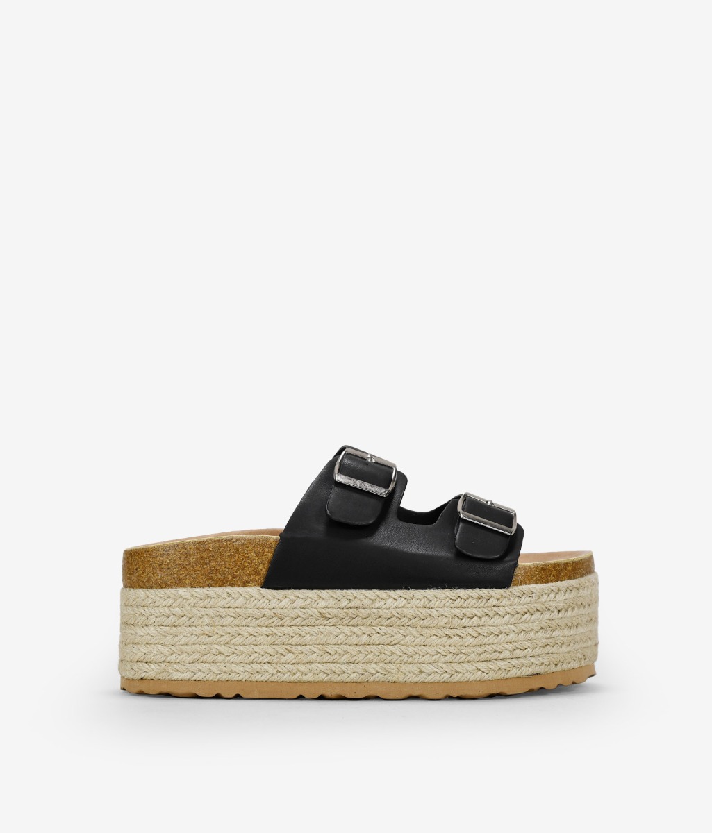 Bosanova Sandalias bio estilo pala con plataforma de esparto XXL, dos tiras frontales y detalle de hebillas ajustables. Sin cierre.