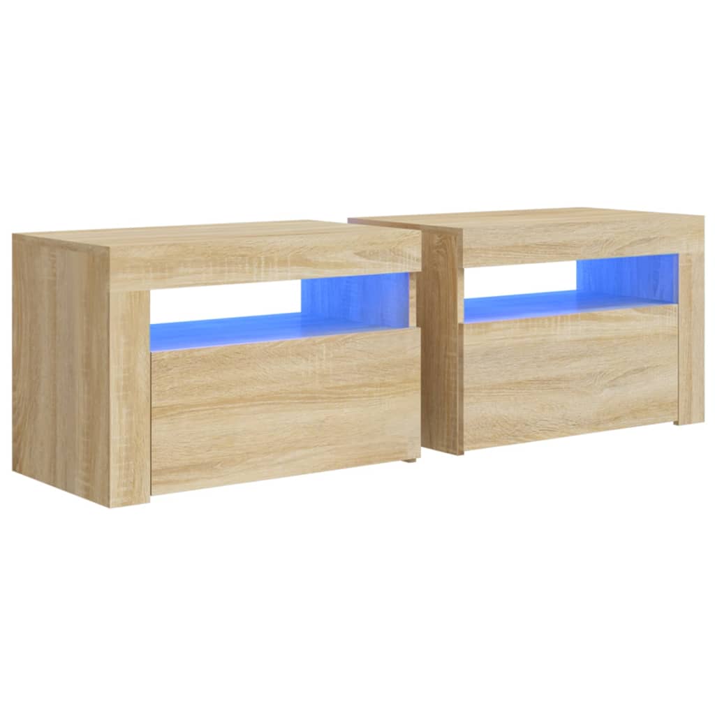 Vidaxl Mesitas de Noche con Leds 2 Unidades 60x35x40 Cm Blanco