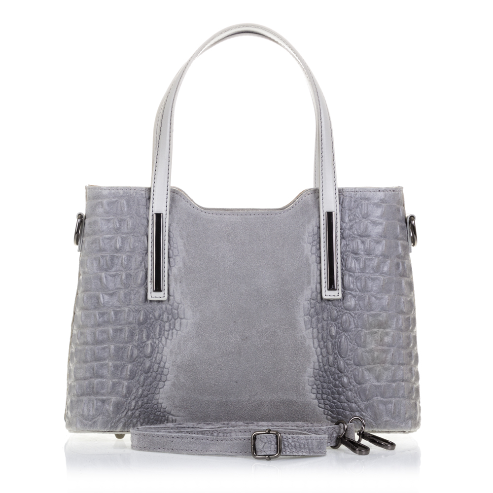 Firenze Artegiani. Fiesole Bolso tote Mujer.Piel auténtica Gamuza Grabado Cocodrilo . Made in Italy. Vera Pelle Italiana.