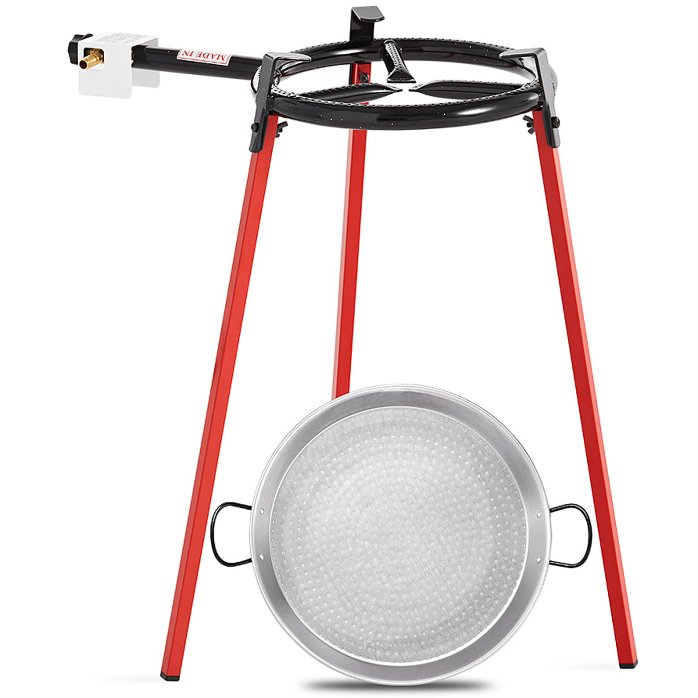 VAELLO Eco-Set (6130) - Set de Paellera de Acero Pulido (38 cm) + Quemador de Gas (30 cm) + 3 Patas Quadradas