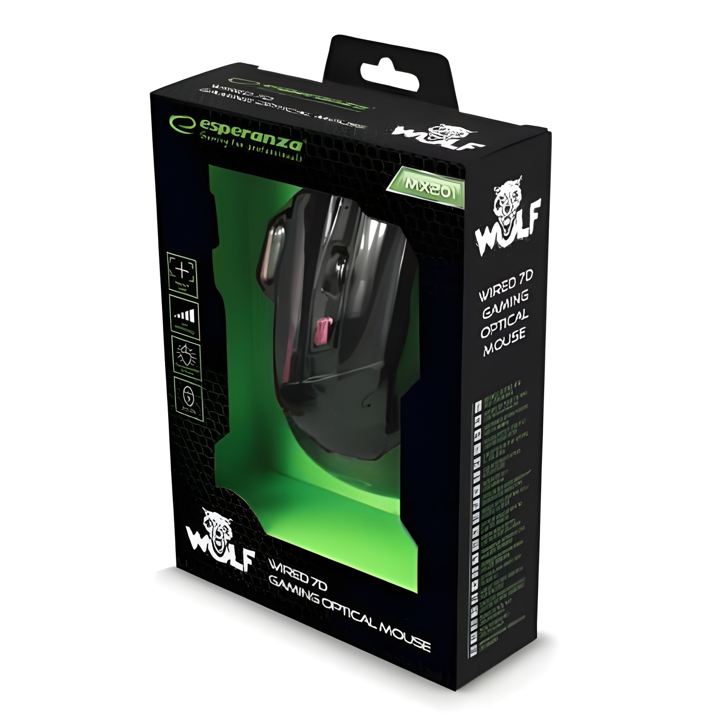Esperanza egm201r Wired 7d Gaming Optical Mouse USB mx201 - Wolf - Red, ergonomic gaming mouse with CE certification.