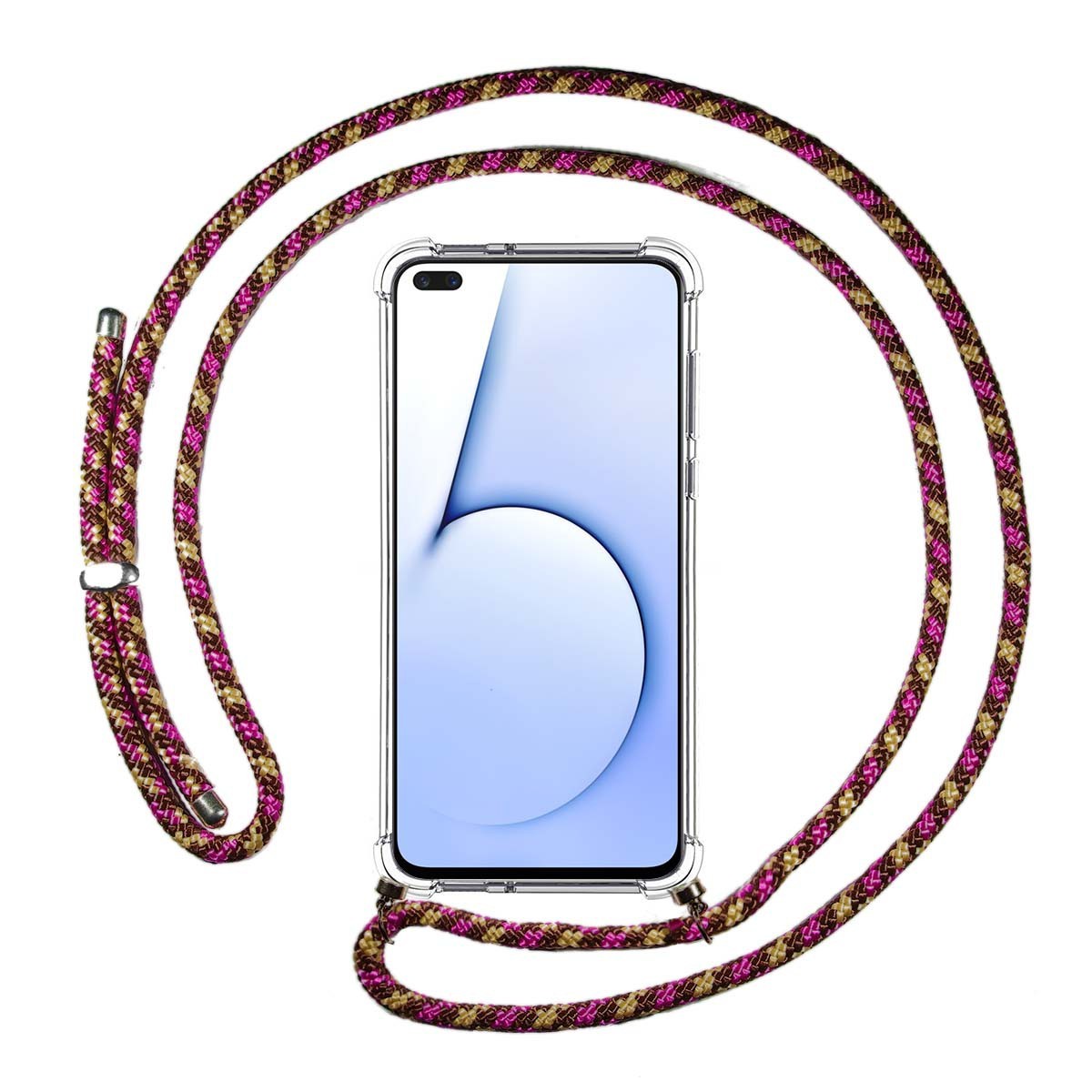 Tumundosmartphone Funda Colgante Transparente para Realme X3 SuperZoom / X50 5G con Cordon Rosa / Dorado