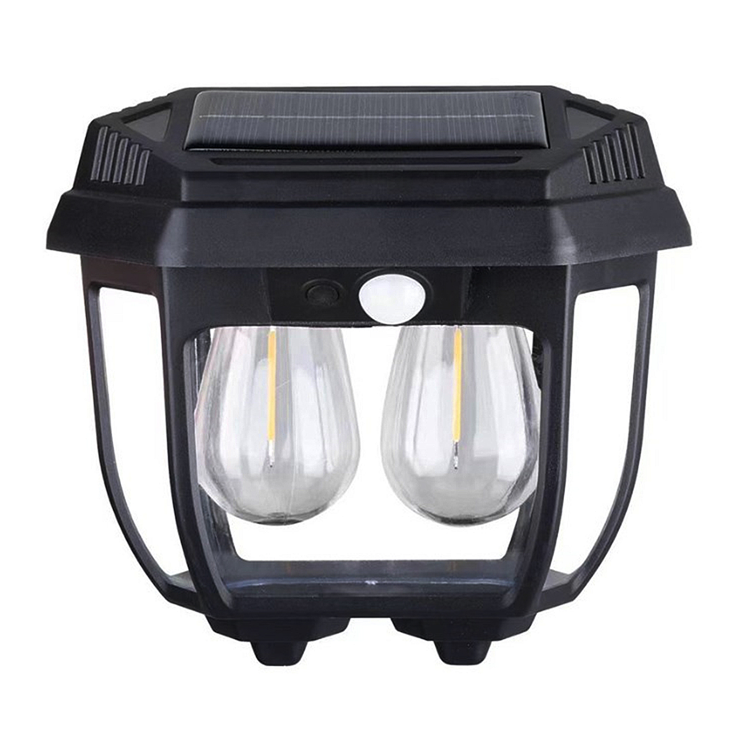 DAM Lámpara de pared con 2 bombillas LED, carga solar y sensor inteligente de carga y movimiento. 3 modos de uso con 1200 mAh y 28W. Resistente a la lluvia. 17,5x12x14,5 Cm. Color: Negro