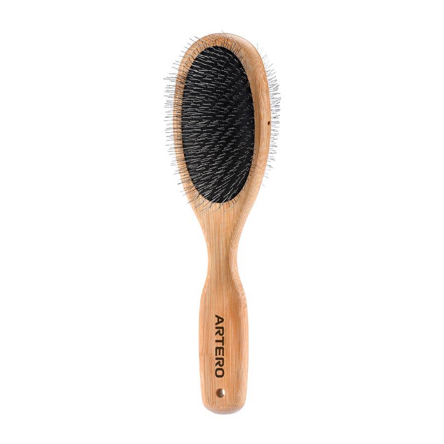 Artero Nova - Cepillo Carda Doble para Mascotas - Pelo Fino - Gatos y Perros - Bambú Ecológico - Cerdas Flexibles - Air-Cushion - Púas Extralargas - Volumen Al Manto - Packaging Reciclable