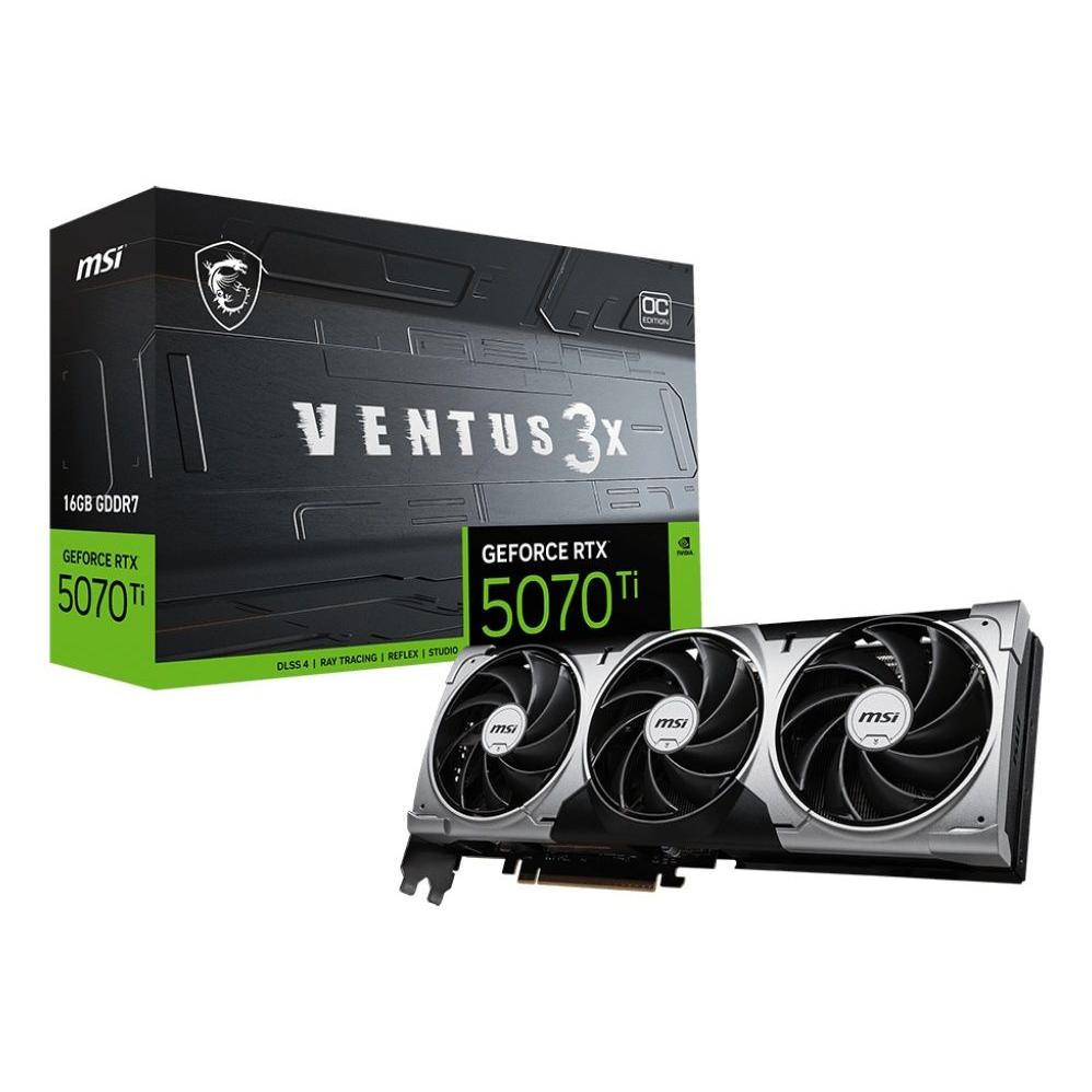 MSI - Tarjeta Gráfica RTX 5070 Ti 16 GB GDDR7 VENTUS 3X OC para PC con refrigeración de 3 ventiladores, PCIe 5.0 y soporte DirectX 12 Ultimate