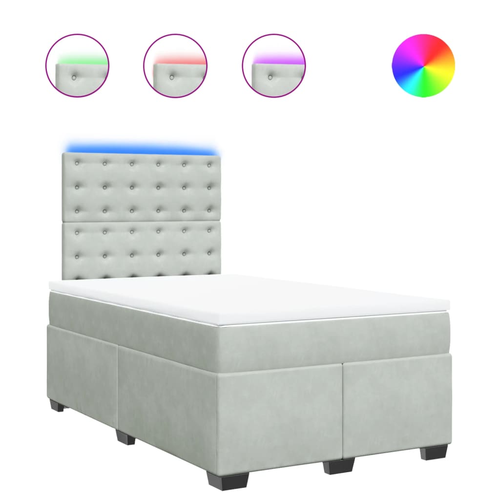 vidaXL Cama box spring con colchón terciopelo gris claro 120x190 cm