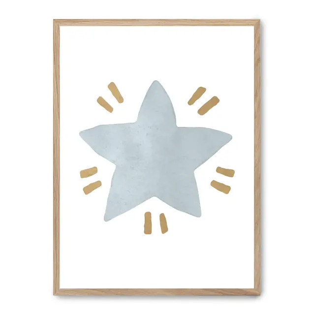 Cuadro star 30x40cm, Póster impreso en papel de primera calidad de 180gr, montado sobre marco de madera MDF acabado roble., Infantil - Bebé
