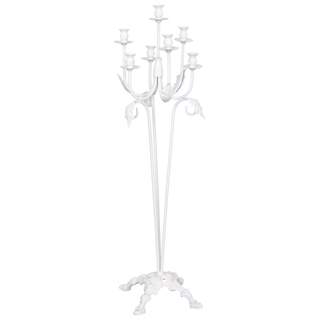 Wonderlust Deco - Candelabro de pie de metal envejecido blanco 35x35x110h cm Blanco 35x35x110h cm